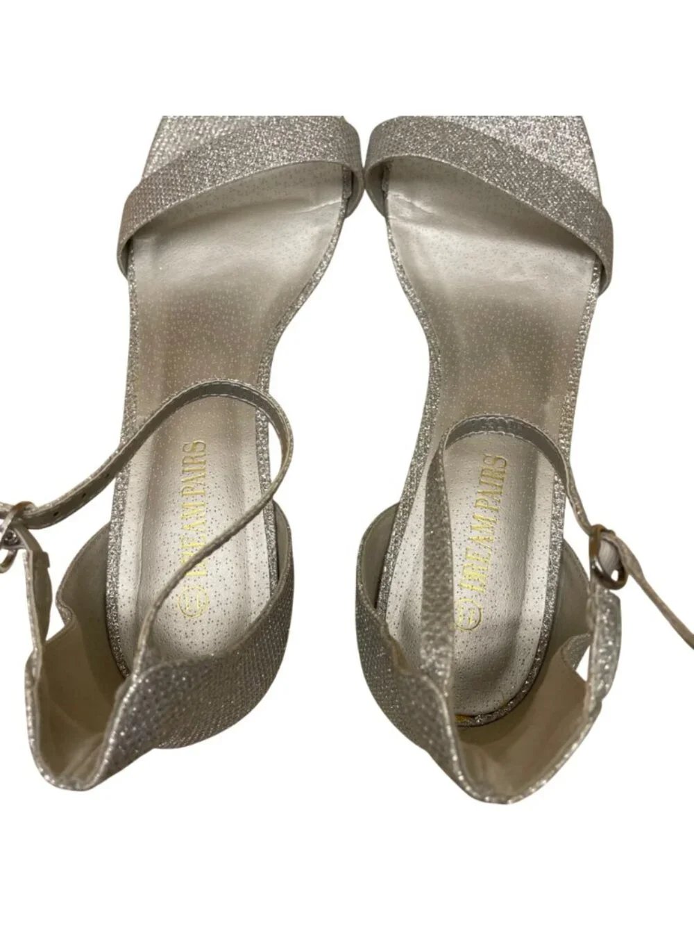 Dream Pairs Womens Silver Glitter Synthetic Low Chunk Heel Sandals Size 11